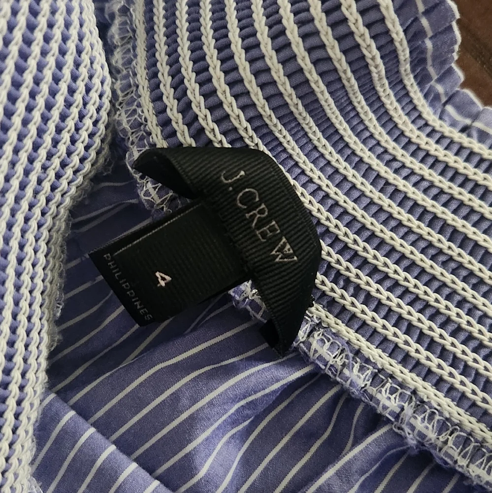 J Crew Womens Size 4 Striped Short Sleeve Off the Shoulder Top 100% Cotton - Picture 4 of 7